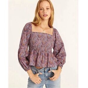 J. Crew x Liberty Tropical Prince paisley smocked top Sz M
